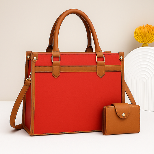 Stylish Two Tone Handbag with Matching Wallet Stylish Women’s Tote Bag Set