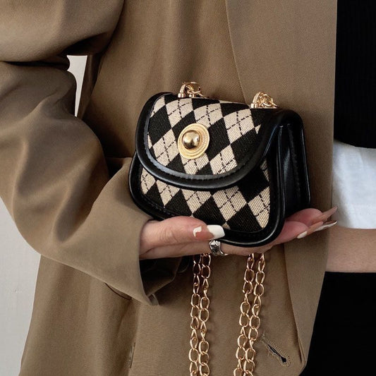 Chic Mini Argyle Crossbody Bag with Gold Chain Strap