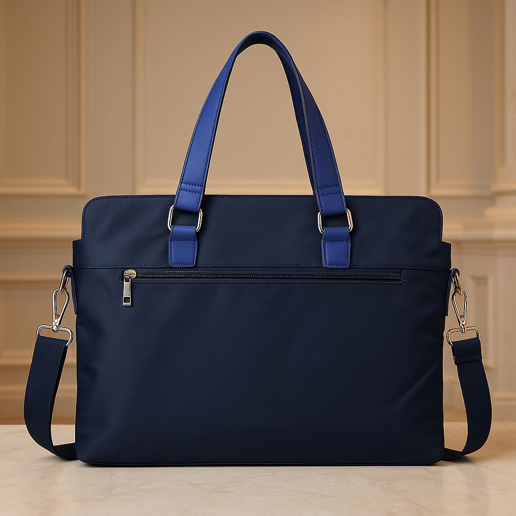 Premium Slim Laptop Bag Original Nylon Office & Travel Handbag Navy Blue, 16-inch