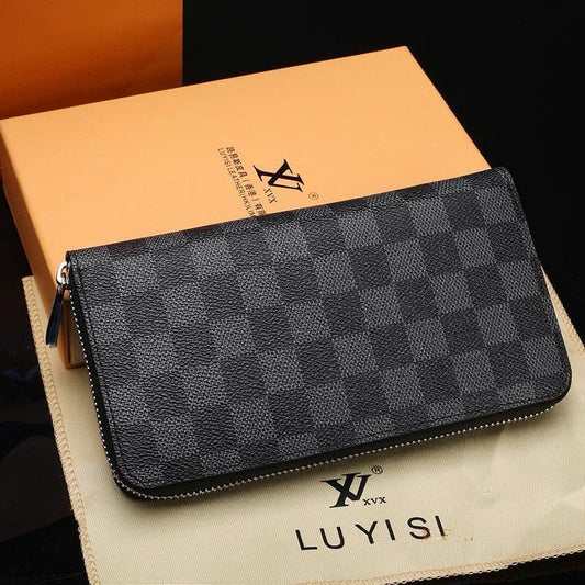 Luxury Checkered Leather Zip Wallet for Women Elegant LUYISI Collection