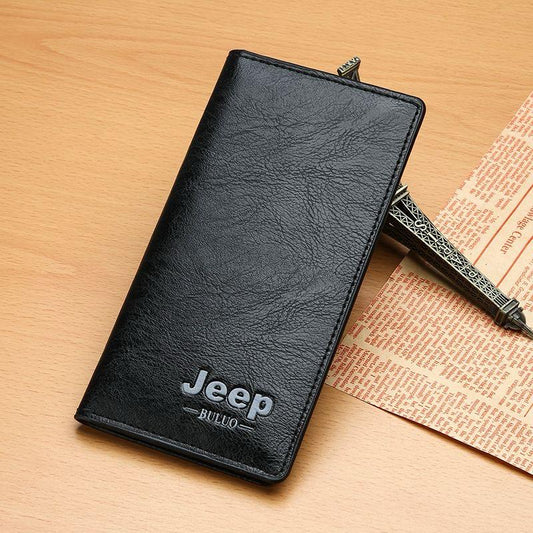 Jeep Premium Leather Long Wallet for Men Slim Bifold Card & Cash Holder