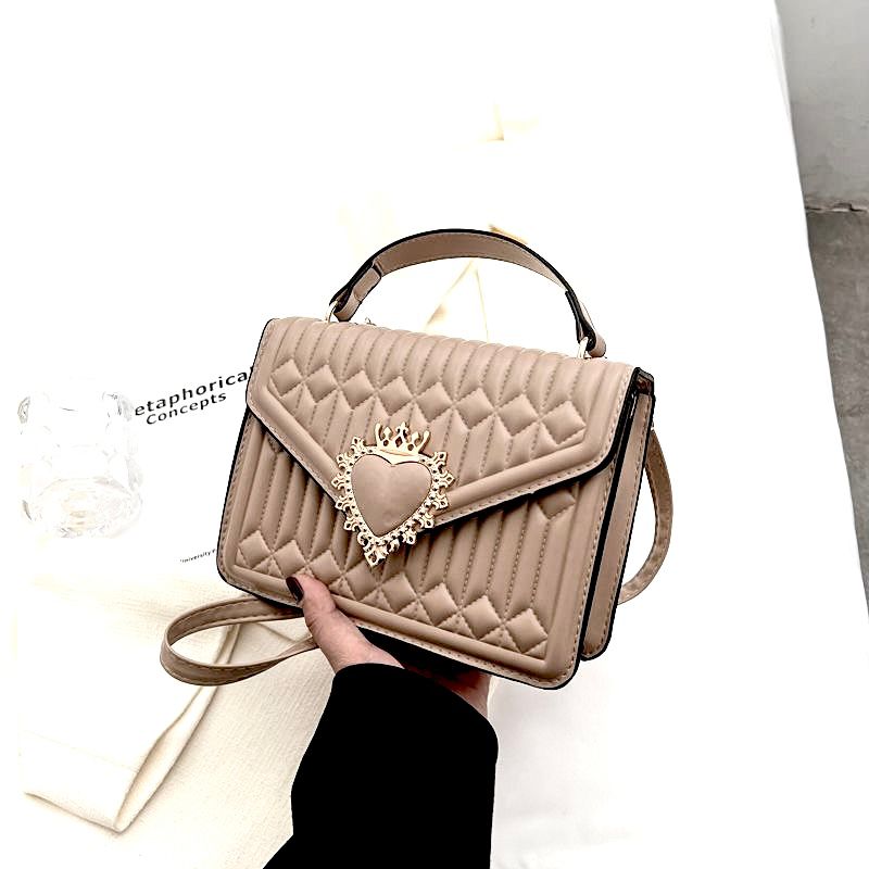Elegant Quilted Heart Accent Handbag Premium PU Leather Shoulder & Crossbody Bag