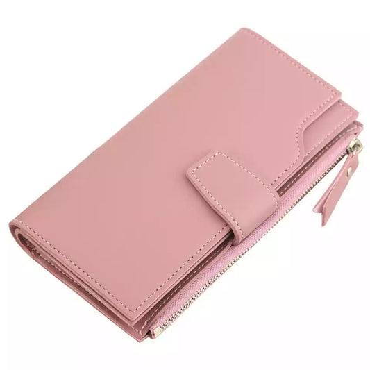 Fancy Multi Color Women’s Long Leather Wallet with Zipper & Snap Closure