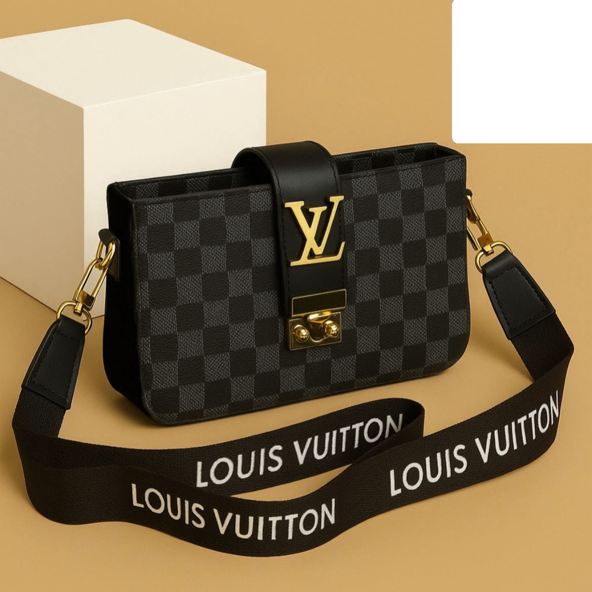 Elegant Monogram Bag with Bold LV Logo Strap Modern & Sophisticated