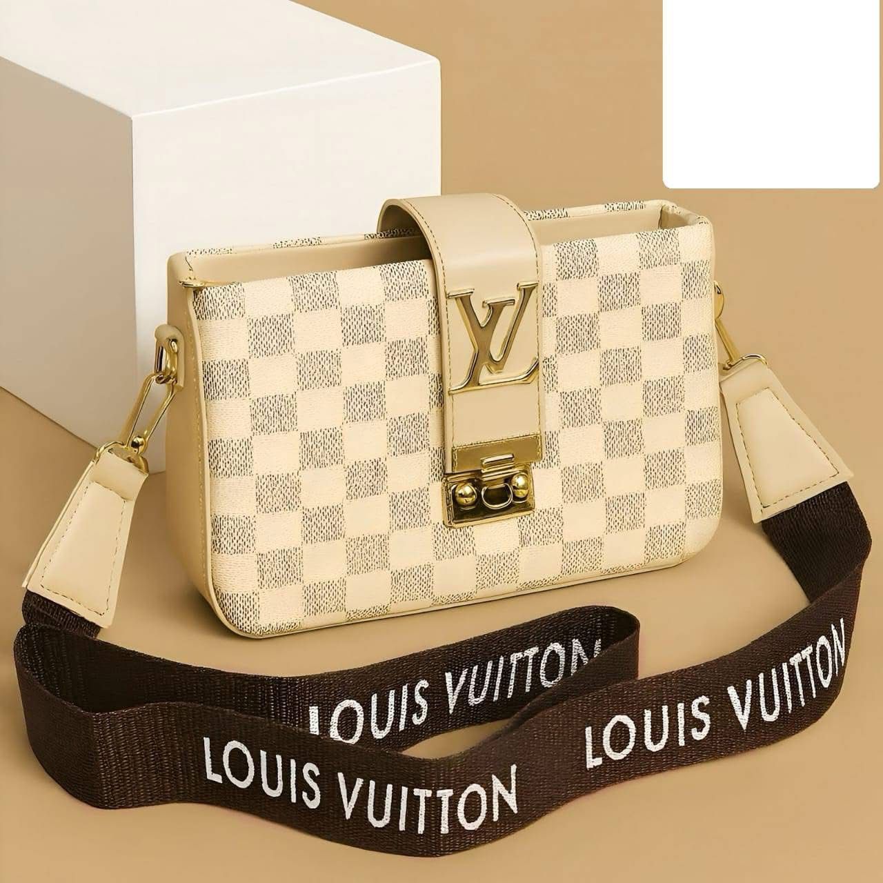 Elegant Monogram Bag with Bold LV Logo Strap Modern & Sophisticated