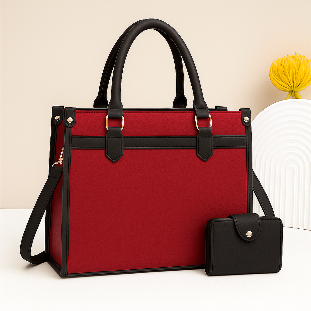 Stylish Two Tone Handbag with Matching Wallet  Stylish Women’s Tote Bag Set