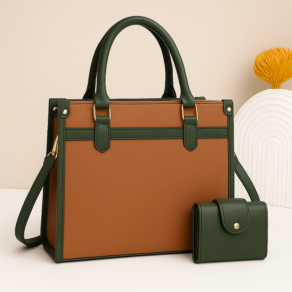 Stylish Two Tone Handbag with Matching Wallet  Stylish Women’s Tote Bag Set