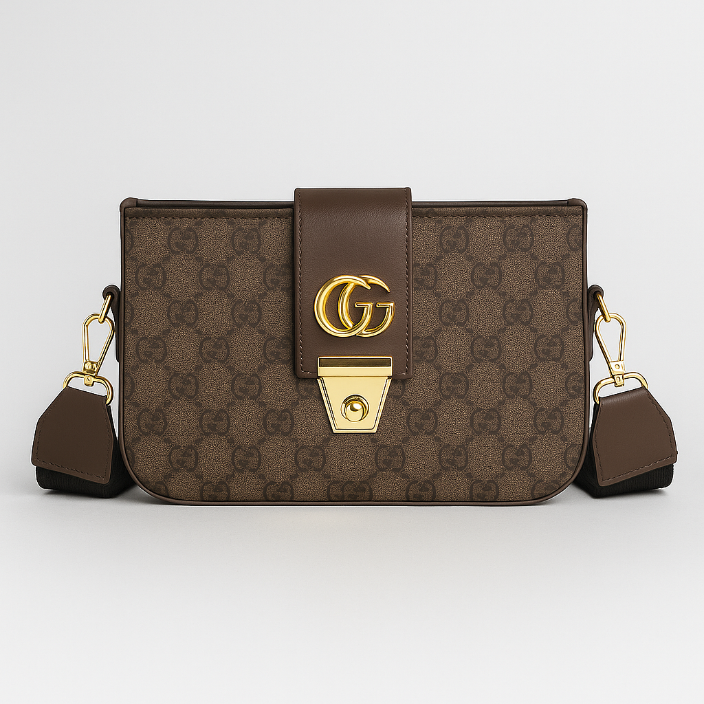 Luxury Designer Crossbody Shoulder Bag with Gold Hardware  Elegant Monogram Style