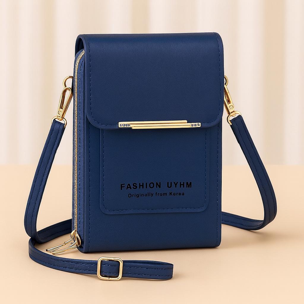 Trendy Crossbody Mobile Shoulder Bag with Double Zipper & Transparent Back Pocket