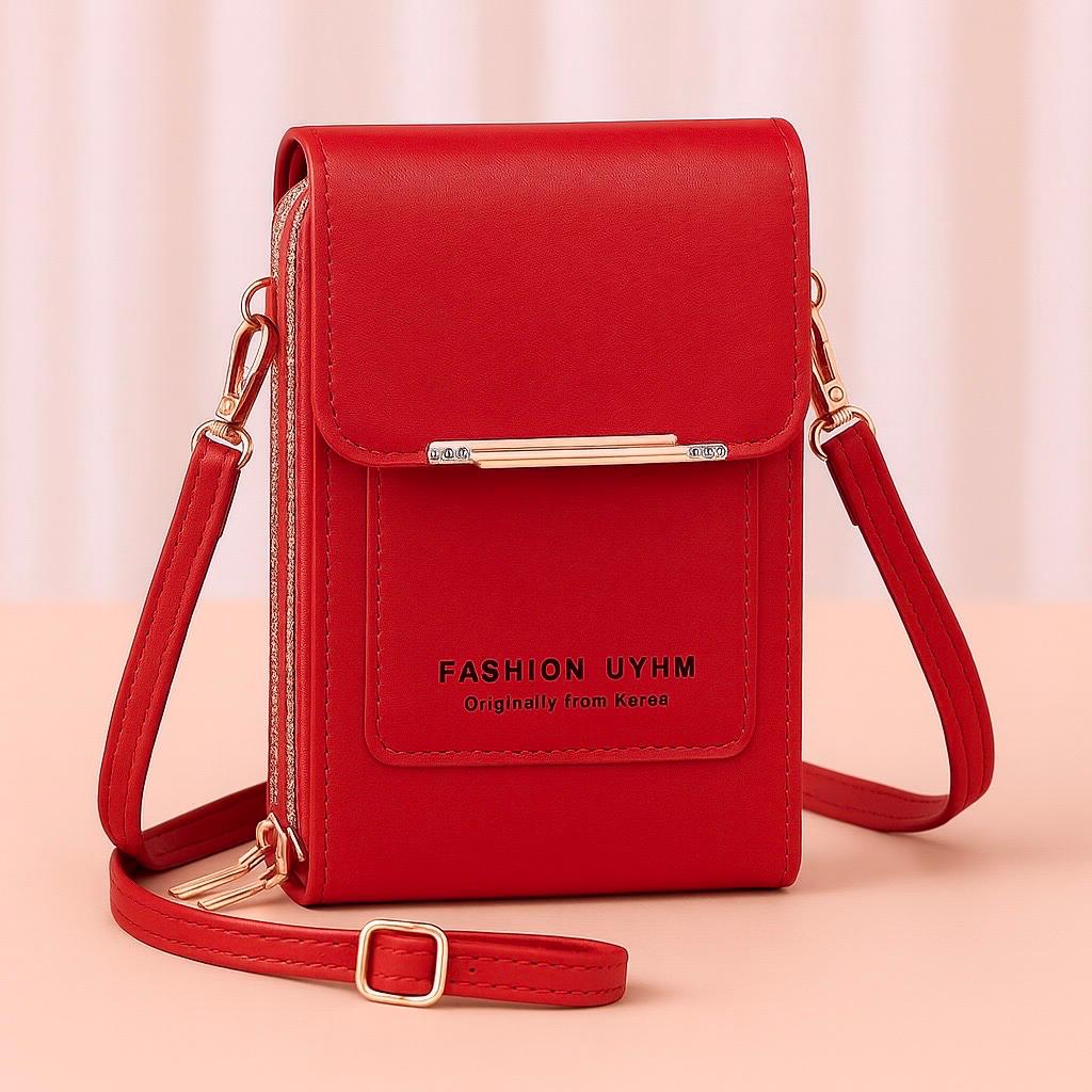 Trendy Crossbody Mobile Shoulder Bag with Double Zipper & Transparent Back Pocket