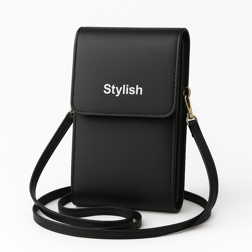 Stylish Crossbody Mobile Shoulder Bag with Double Zipper & Transparent Back