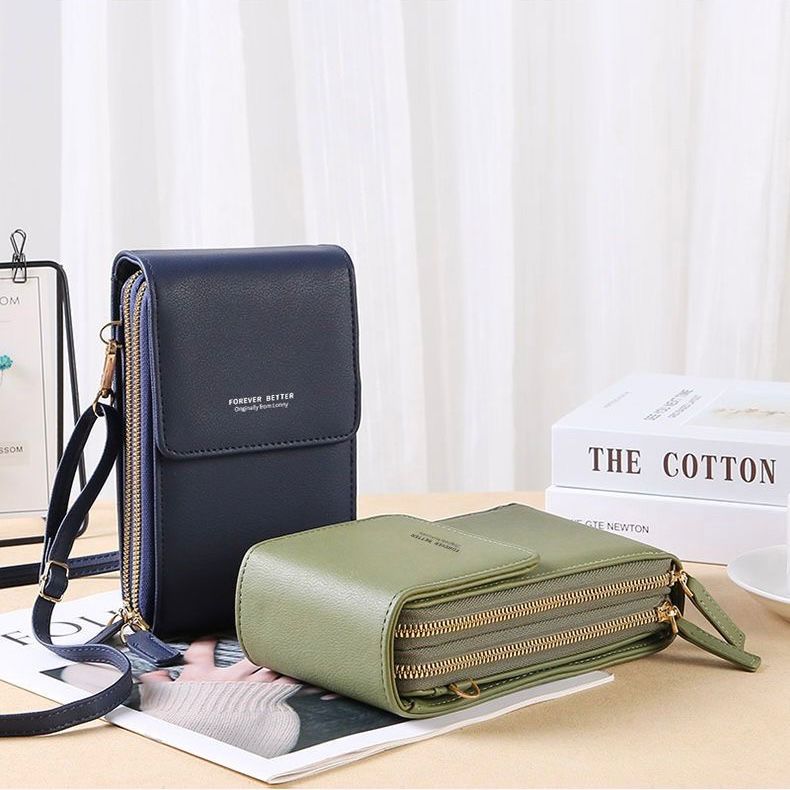 Stylish Crossbody Mobile Shoulder Bag with Double Zipper & Transparent Back