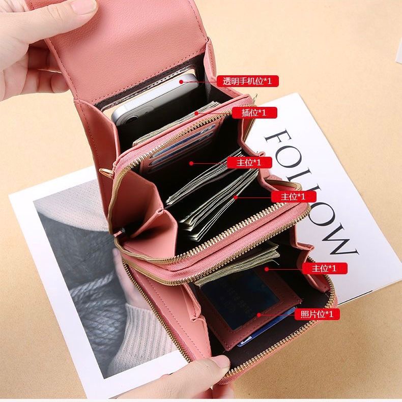 Stylish Crossbody Mobile Shoulder Bag with Double Zipper & Transparent Back