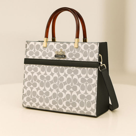 Premium Monogram Structured Tote Bag with Dual Handles & Detachable Strap – Elegant Designer Style