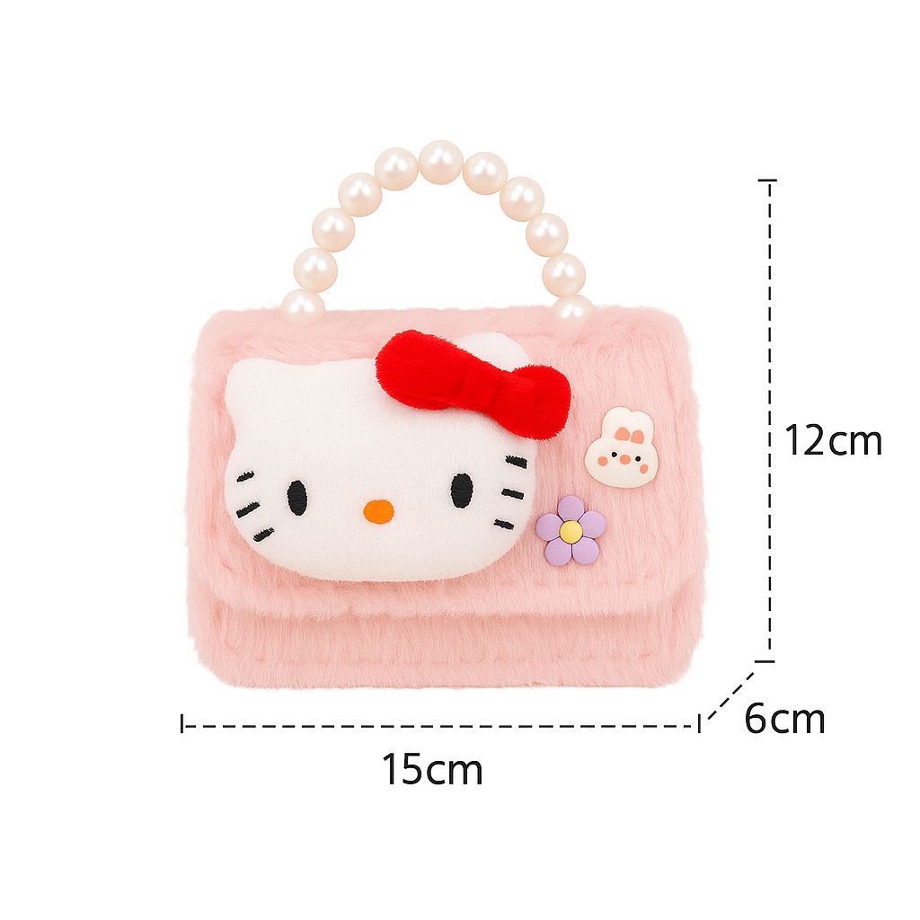Cute Kuromi Plush Handbag for Kids  Pearl Handle & Gold Chain | Mini Crossbody Shoulder Bag