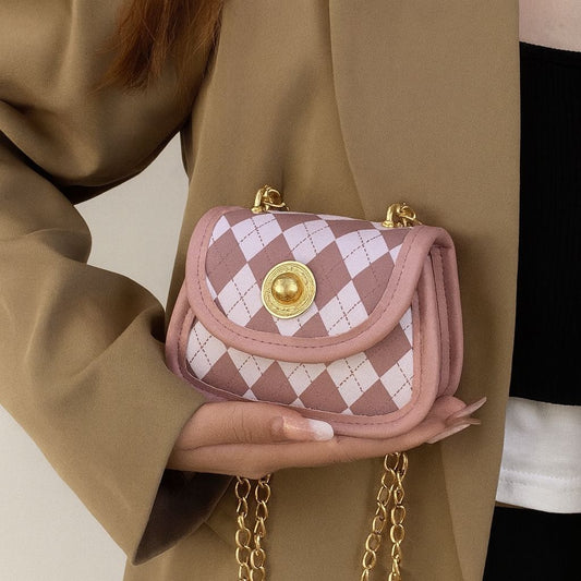 Chic Mini Argyle Crossbody Bag with Gold Chain Strap