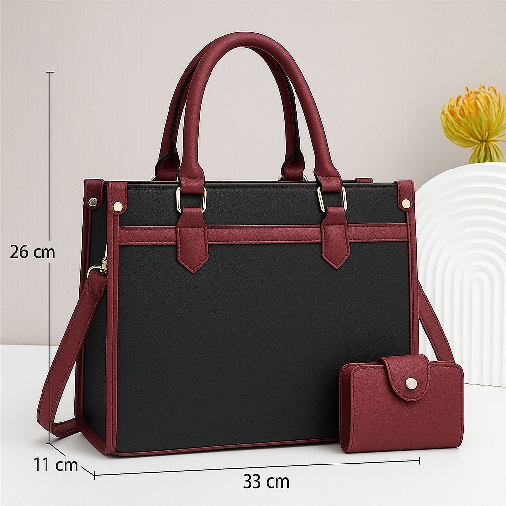 Stylish Two Tone Handbag with Matching Wallet  Stylish Women’s Tote Bag Set