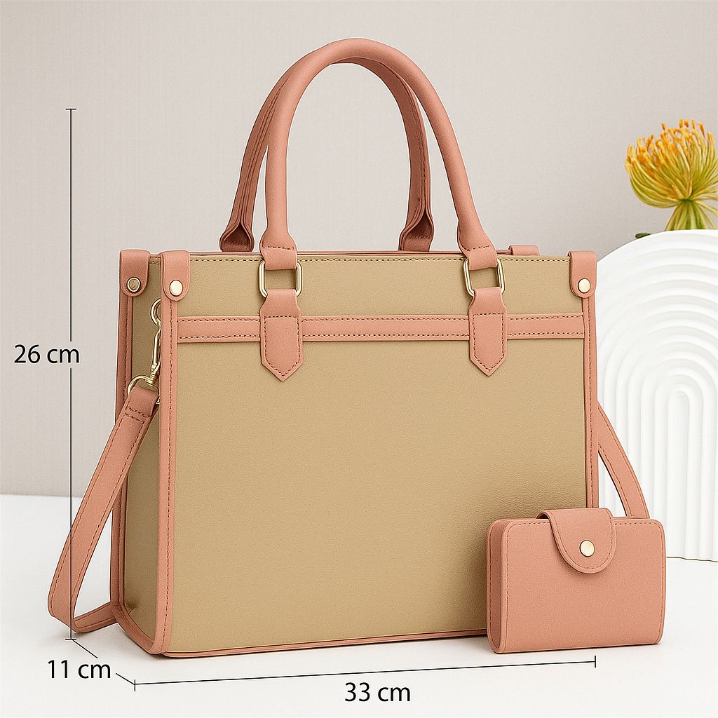 Stylish Two Tone Handbag with Matching Wallet  Stylish Women’s Tote Bag Set