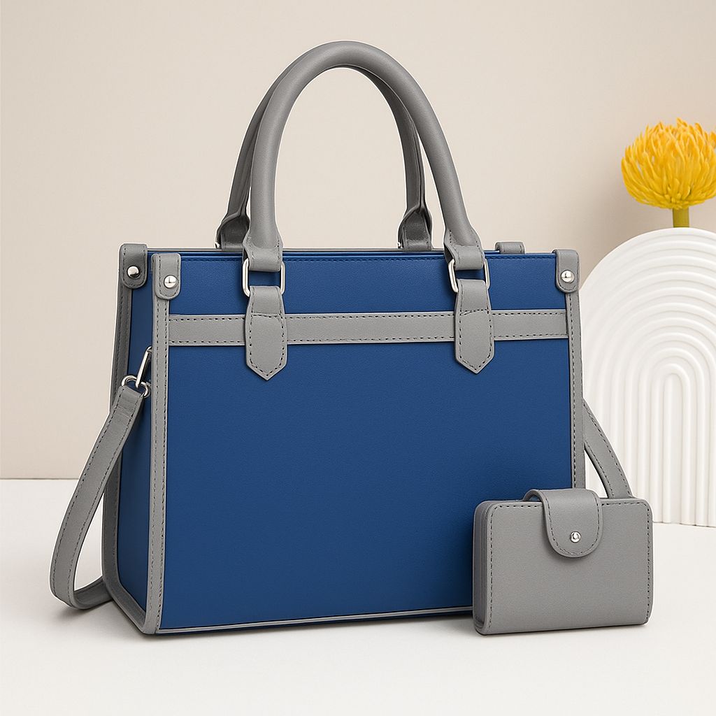 Stylish Two Tone Handbag with Matching Wallet  Stylish Women’s Tote Bag Set