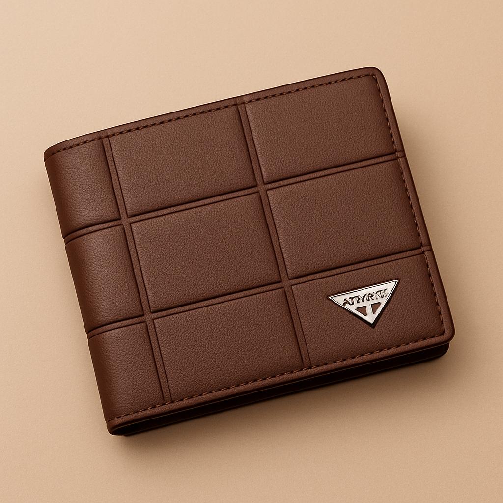 Men’s Premium Check Pattern Leather Wallet  Classic Bi-Fold Design | Available in Black, Brown & Chocolate