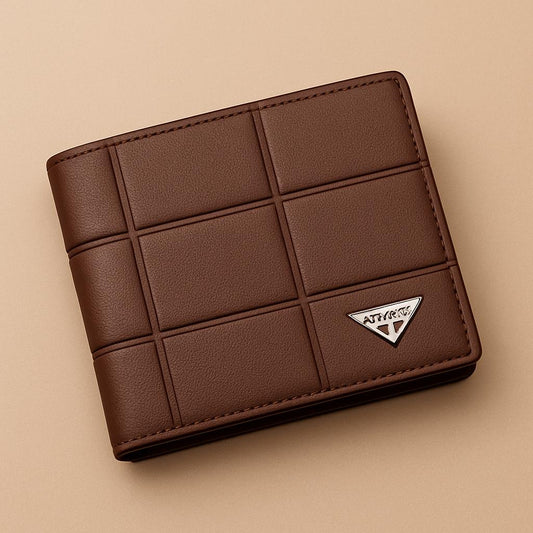 Men’s Premium Check Pattern Leather Wallet  Classic Bi-Fold Design | Available in Black, Brown & Chocolate
