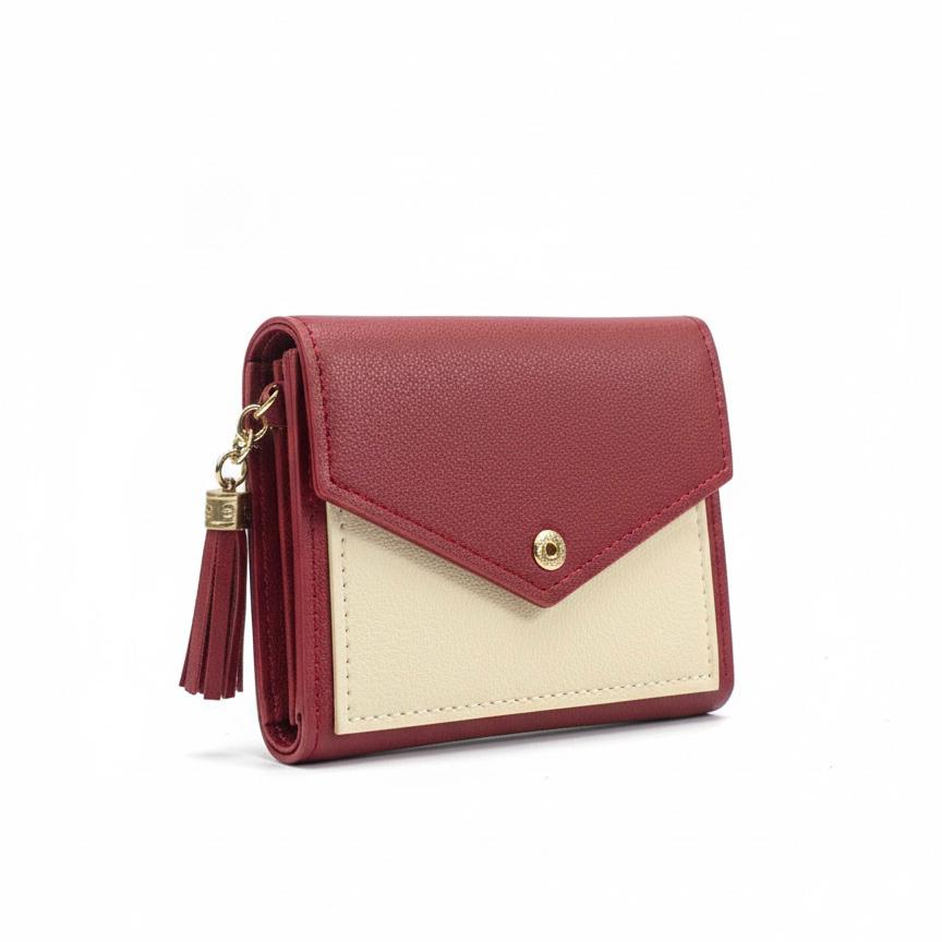 Women’s Mini Color-Block Wallet  Compact Card Holder with Tassel & Snap Closure