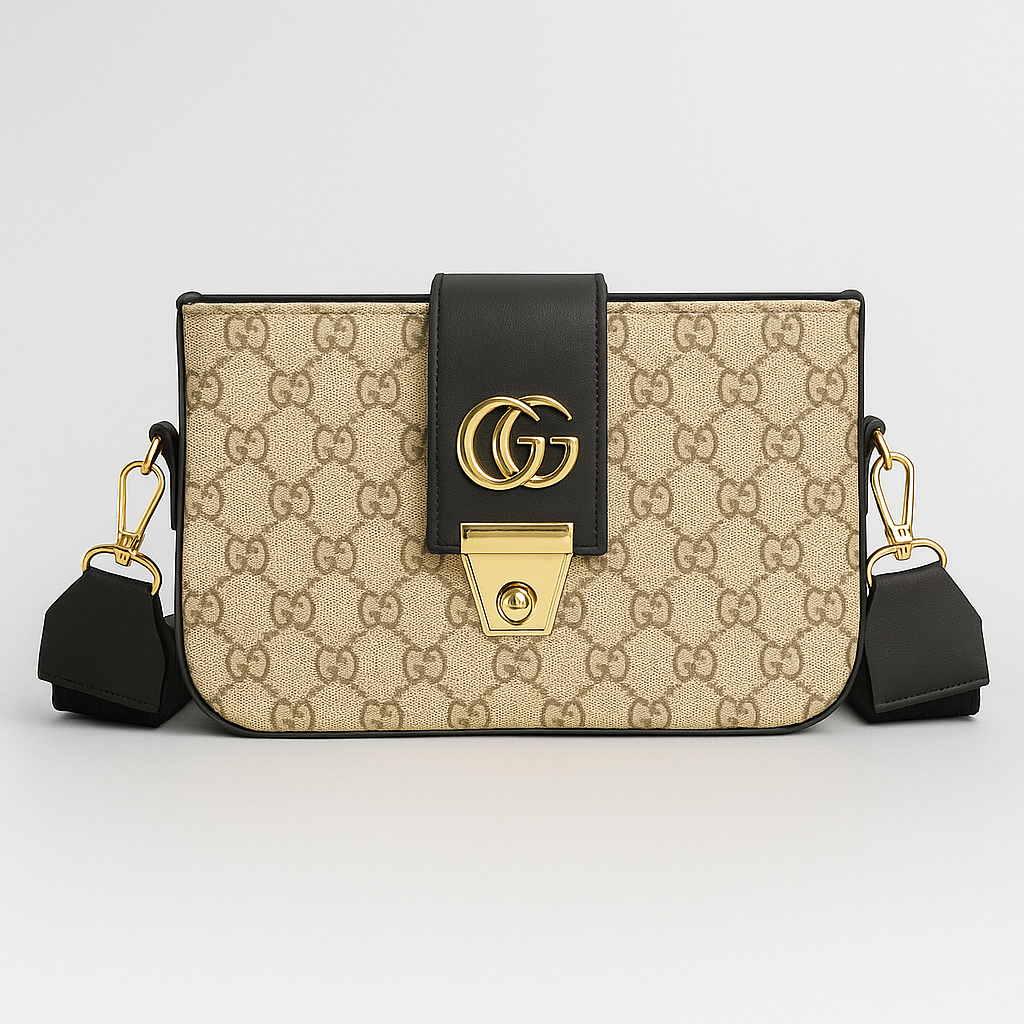 Luxury Designer Crossbody Shoulder Bag with Gold Hardware  Elegant Monogram Style