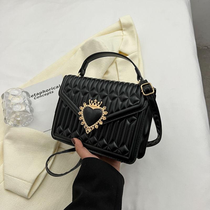 Elegant Quilted Heart Accent Handbag  Premium PU Leather Shoulder & Crossbody Bag