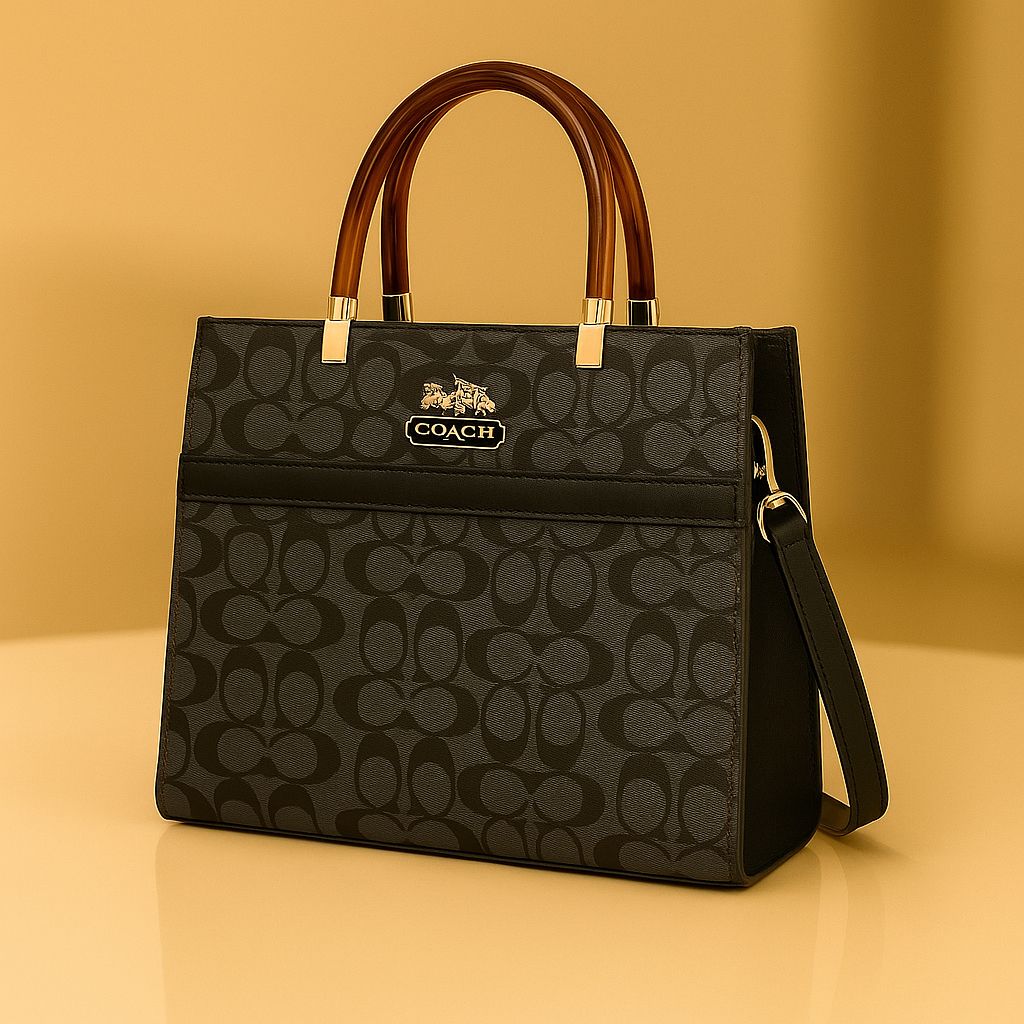 Premium Monogram Structured Tote Bag with Dual Handles & Detachable Strap – Elegant Designer Style