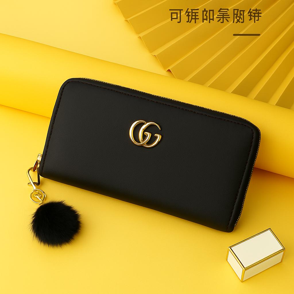 Stunning Quilted Leather Wallet for Women  Elegant Zipper Clutch Purse with Wrist Strap