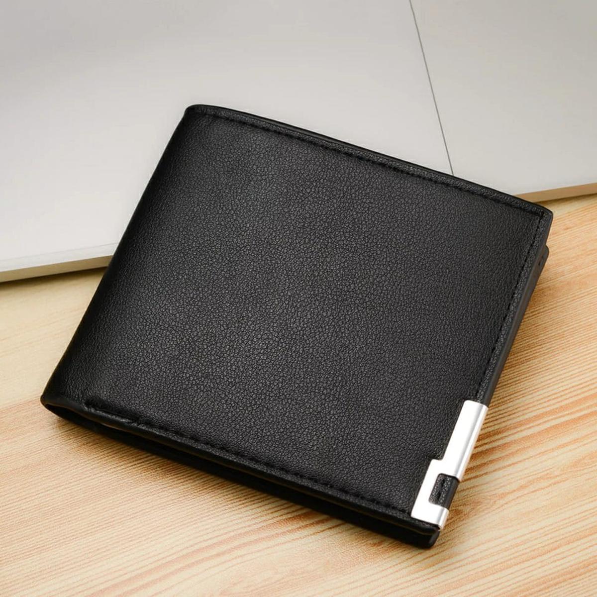 Men’s Premium Leather Bifold Wallet with Metal Accent  Slim & Stylish Design