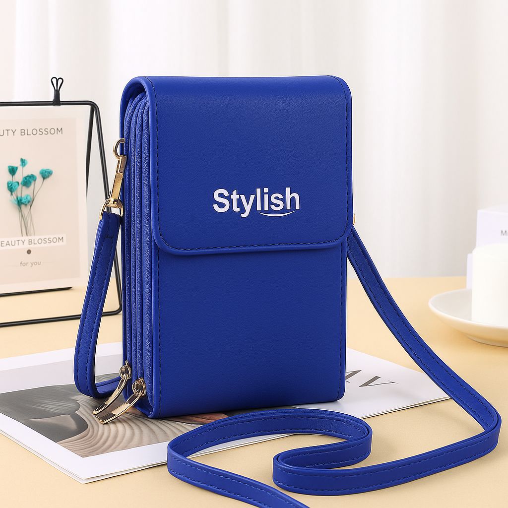 Stylish Crossbody Mobile Shoulder Bag with Double Zipper & Transparent Back