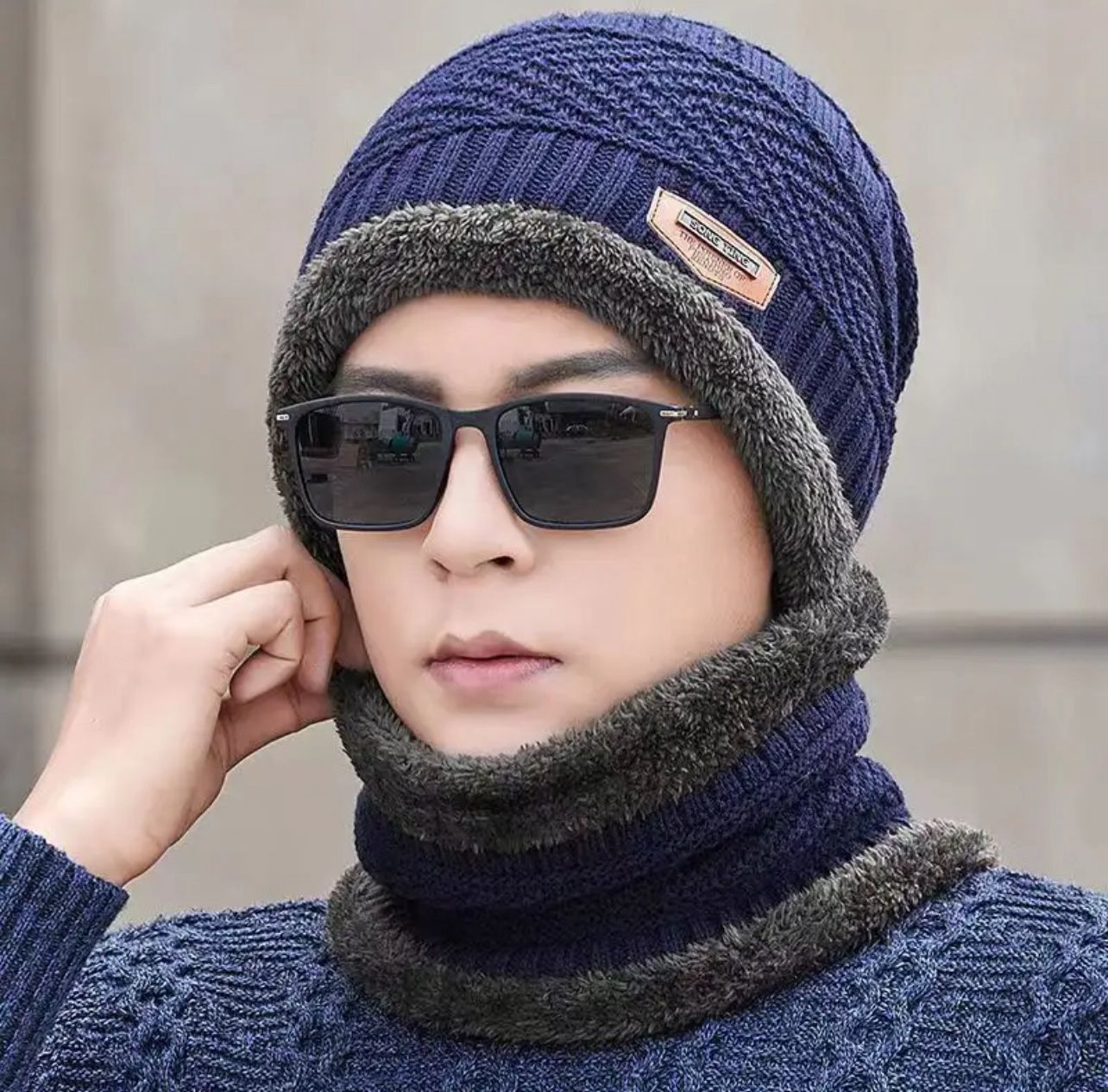 Men’s Winter Knitted Beanie Hat & Neck Warmer Set  Soft Fleece Lined Thermal Cap for Cold Weather