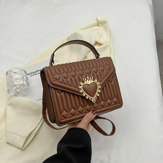 Elegant Quilted Heart Accent Handbag  Premium PU Leather Shoulder & Crossbody Bag