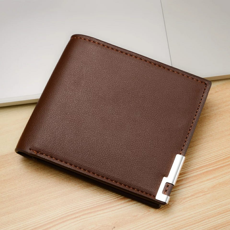 Men’s Premium Leather Bifold Wallet with Metal Accent  Slim & Stylish Design