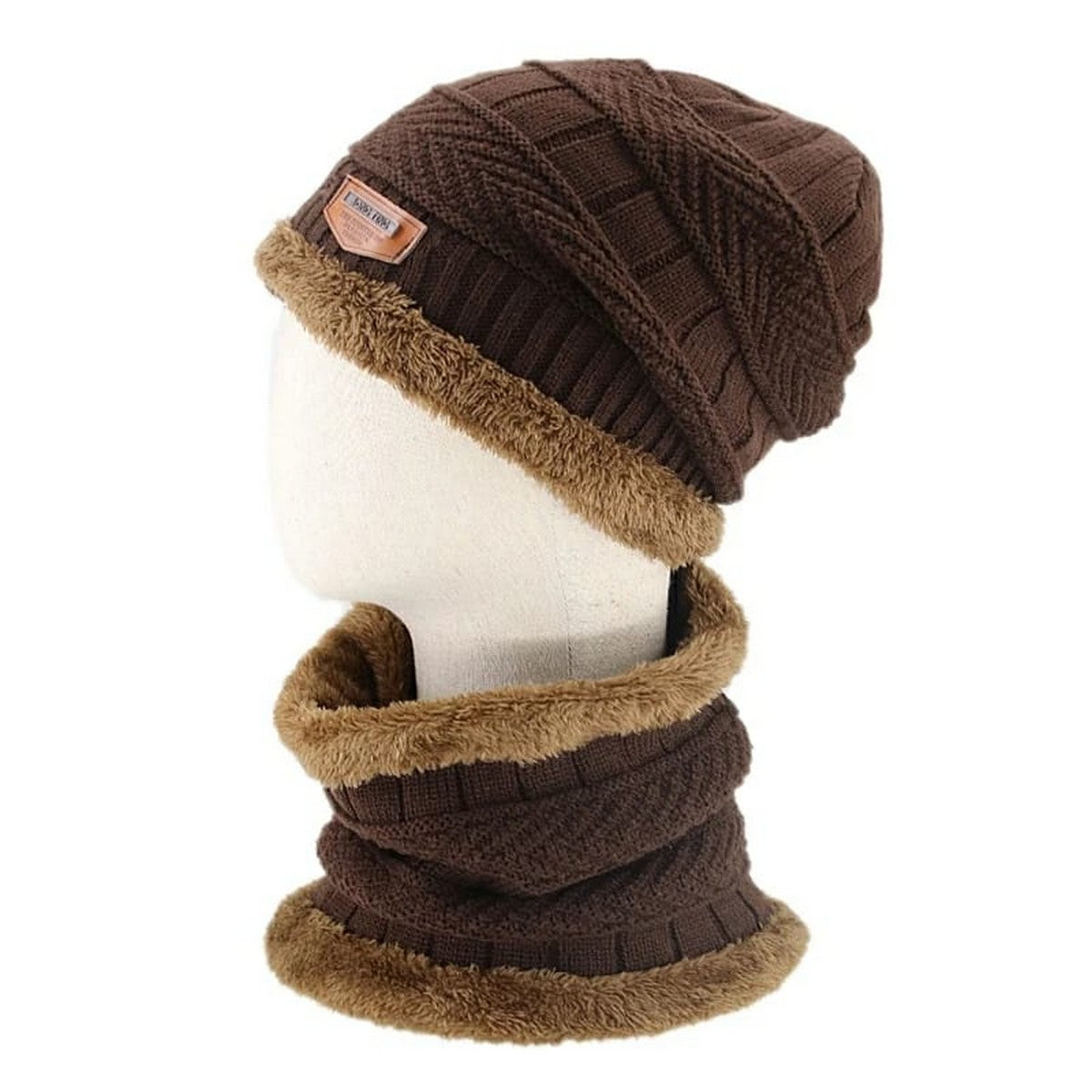 Men’s Winter Knitted Beanie Hat & Neck Warmer Set  Soft Fleece Lined Thermal Cap for Cold Weather