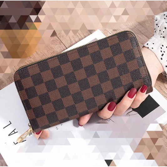 Luxury Checkered Leather Zip Wallet for Women  Elegant LUYISI Collection