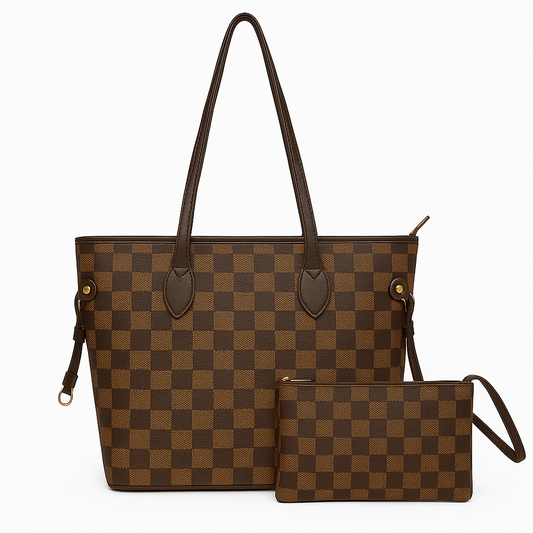 Luxury Checkered Tote Handbag with Matching Pouch  Spacious, Stylish & Durable