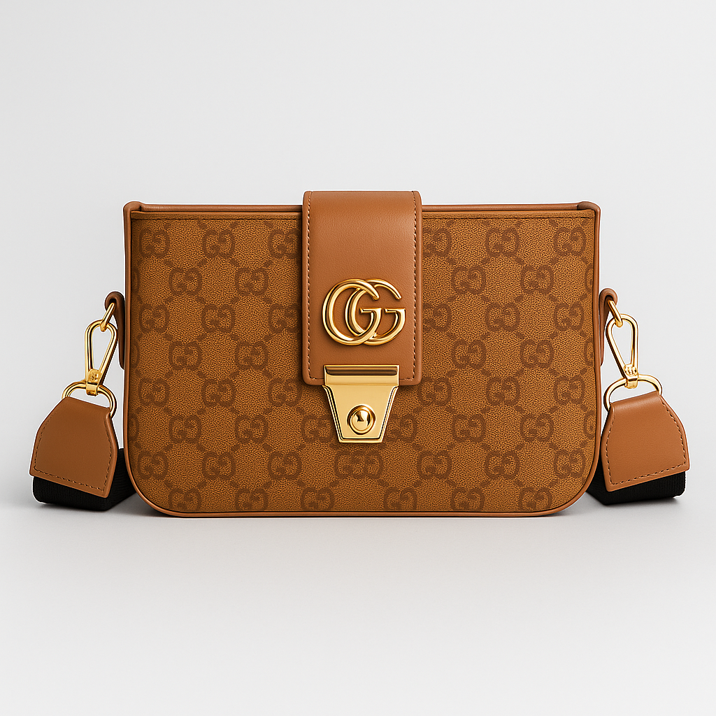 Luxury Designer Crossbody Shoulder Bag with Gold Hardware  Elegant Monogram Style