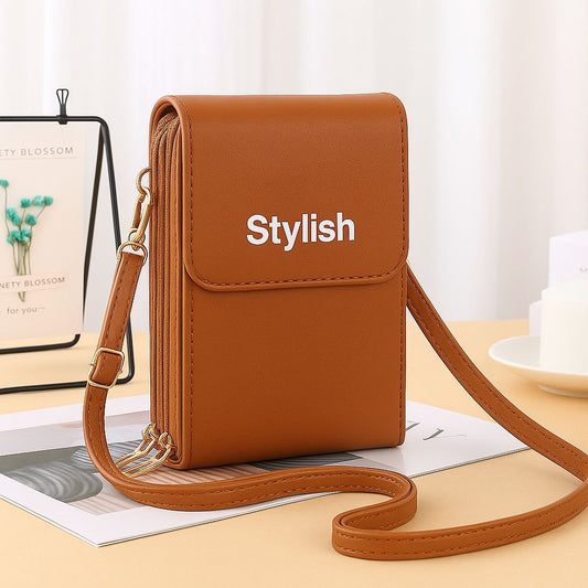 Stylish Crossbody Mobile Shoulder Bag with Double Zipper & Transparent Back