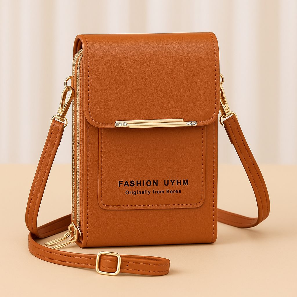 Trendy Crossbody Mobile Shoulder Bag with Double Zipper & Transparent Back Pocket