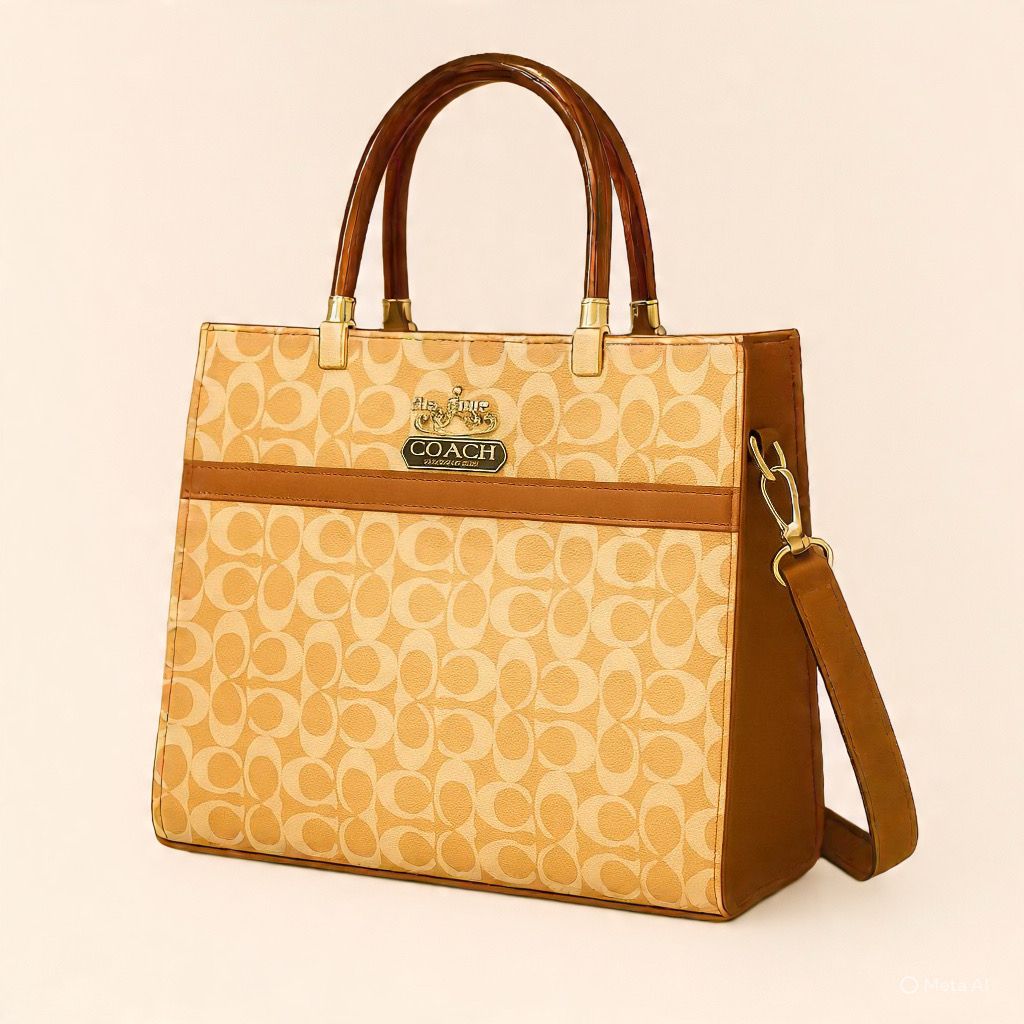 Premium Monogram Structured Tote Bag with Dual Handles & Detachable Strap – Elegant Designer Style