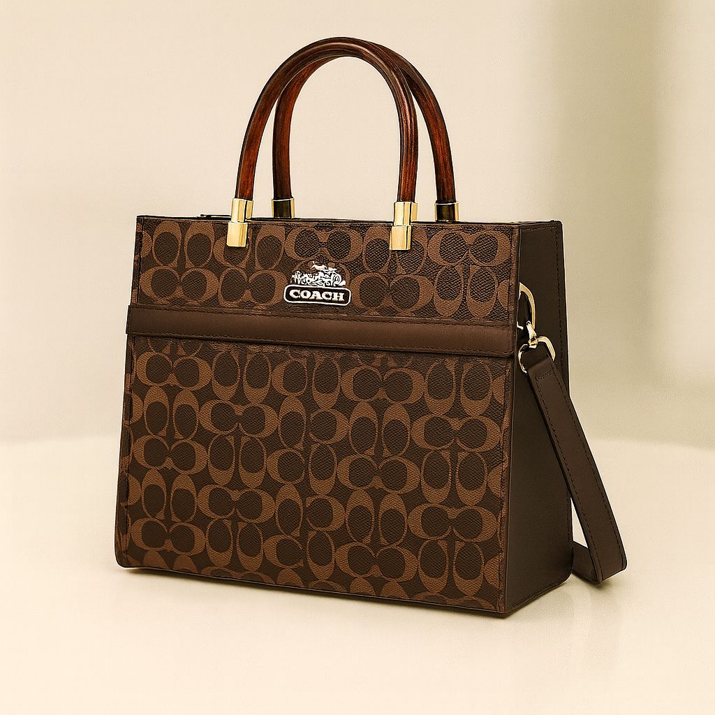 Premium Monogram Structured Tote Bag with Dual Handles & Detachable Strap – Elegant Designer Style