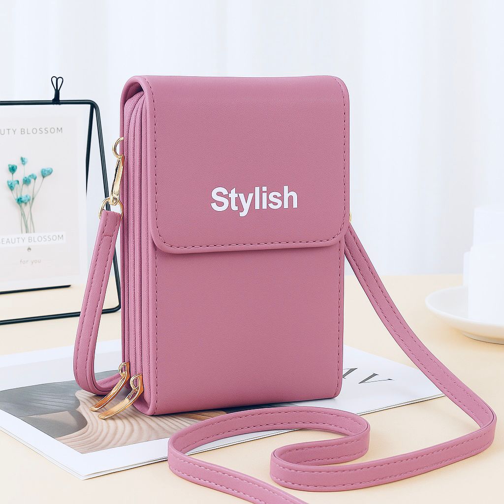 Stylish Crossbody Mobile Shoulder Bag with Double Zipper & Transparent Back
