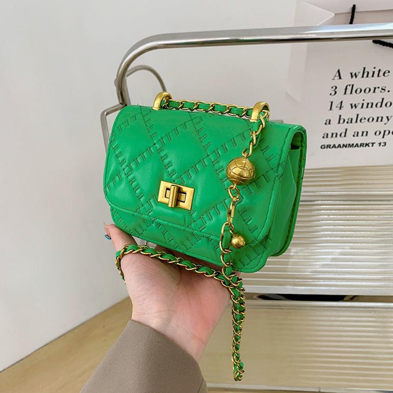 Luxury Quilted Mini Crossbody Bag for Women Lime Green with Gold Chain Strap