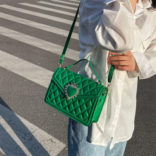 Elegant Quilted Heart Accent Handbag  Premium PU Leather Shoulder & Crossbody Bag