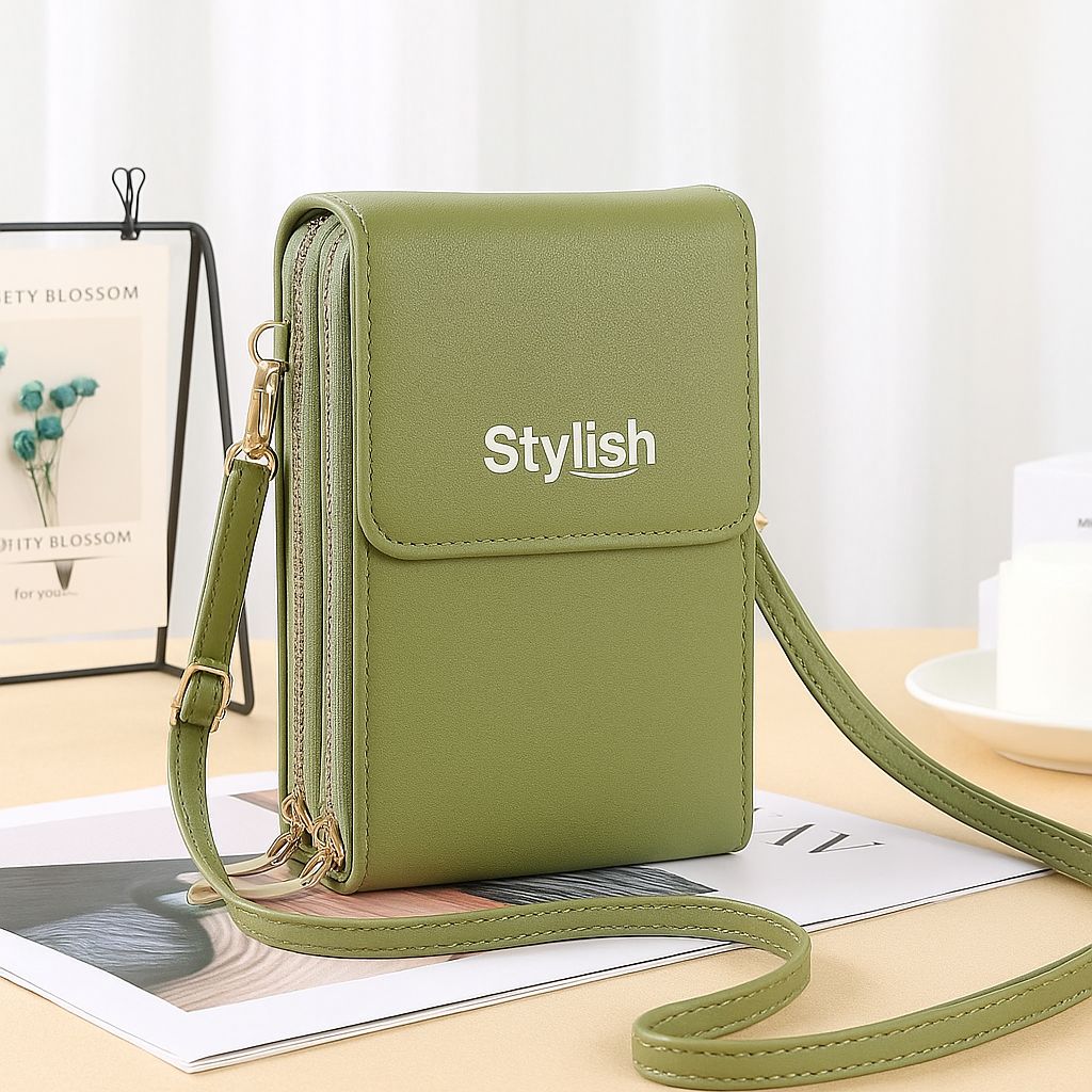 Stylish Crossbody Mobile Shoulder Bag with Double Zipper & Transparent Back