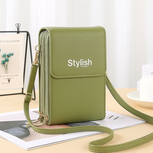 Stylish Crossbody Mobile Shoulder Bag with Double Zipper & Transparent Back