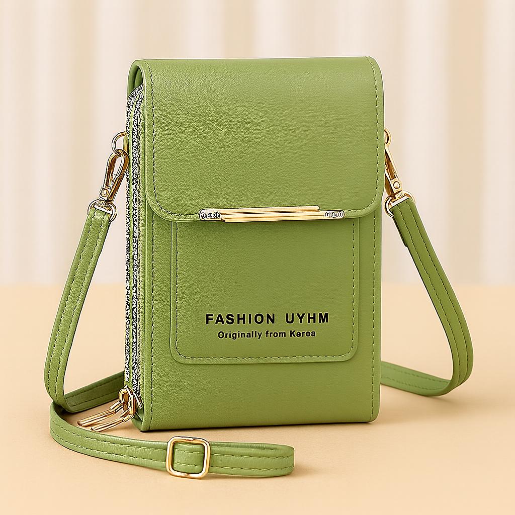 Trendy Crossbody Mobile Shoulder Bag with Double Zipper & Transparent Back Pocket