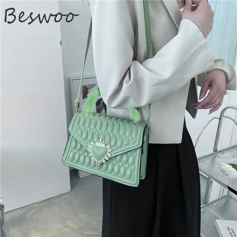Elegant Quilted Heart Accent Handbag  Premium PU Leather Shoulder & Crossbody Bag